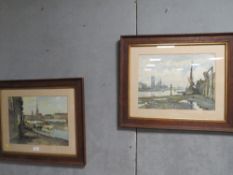 TWO FRAMED AND GLAZED WATERCOLOURS OF TIDAL RIVER HARBOUR SCENES AT LOW TIDE BOTH SIGNED MARC