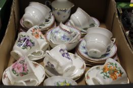 A SELECTION OF ASSORTED ROYAL STRATFORD FLORAL CUPS AND SAUCERS AYNSLEY TEAWARE ETC