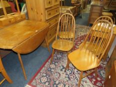 AN ERCOL STYLE DROP LEAF TABLE AND FOUR HOOPBACK CHAIRS A/F