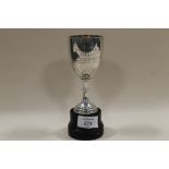 A HALLMARKED SILVER PRESENTATION CHALICE ON AN EBONISED BASED OF STREETLY HORTICULTURAL SOCIETY