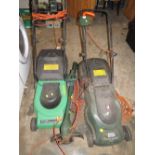 TWO ELECTRICAL MOWERS AND AN ELECTRIC STRIMMER
