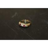 ANTIQUE 18CT GOLD RING SET WITH RUBYS AND OLD CUT DIAMONDS HALLMARKED BIRMINGHAM 1894 SIZE M