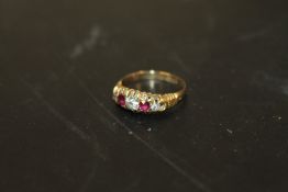 ANTIQUE 18CT GOLD RING SET WITH RUBYS AND OLD CUT DIAMONDS HALLMARKED BIRMINGHAM 1894 SIZE M
