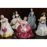 FIVE ROYAL DOULTON FIGURES TO INCLUDE VICTORIA HN2471, EMILY HN3688, CHRISTINE HN2792, YVONNE HN3038