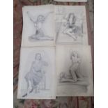 A COLLECTION OF ASSORTED RED PENCIL SKETCHES OF 20TH CENTURY PIN UP MODELS MANY SIGNED BY BRYAN