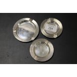 THREE HALLMARKED SILVER ASHTRAYS