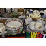 FOUR TRAYS OF CERAMICS AND GLASS ETC TO INCLUDE AN ANTIQUE TUREEN