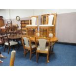A DUCAL PINE EXTENDING DINING TABLE AND SIX CHAIRS L-154 CM (EXTENDED L-202CM APPROX)
