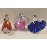 THREE ROYAL DOULTON FIGURINES CONSISTING OF TOP O THE HILL, AUTUMN BREEZES AND ELAINE