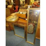 A GILT CIRCULAR MIRROR, WARMING PAN, TWO MIRRORS AND A BOX