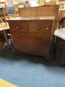 A VICTORIAN MAHOGANY FIVE DRAWER CHEST W-90 CM A/F