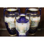THREE DECORATIVE ANTIQUE VASES WITH HAND PAINTED DETAIL