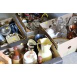 TWO TRAYS OF ASSORTED SUNDRIES TO INCLUDE DECANTERS ETC