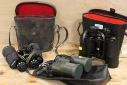 TWO VINTAGE CASED PAIR OF BINOCULARS TOGETHER WITH A MODERN PAIR (3)