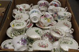 A TRAY OF ROYAL ALBERT FLOWERS OF THE MONTH CUPS AND SAUCERS
