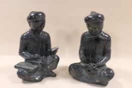 TWO CERAMIC ORIENTAL FIGURES OF SEATED CHINESE SCHOLARS