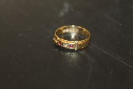 ANTIQUE 18CT GOLD RUBY AND DIAMOND SET BUCKLE RING HALLMARKED CHESTER 1898 SIZE Q