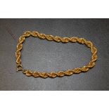 A HALLMARKED 9CT GOLD ROPE TWIST BRACELET APPROX WEIGHT 8G