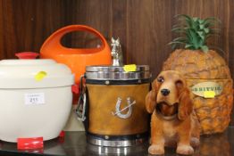 A COLLECTION OF RETRO ICE BUCKETS TO INCLUDE ART DECO EXAMPLE BRITVIC PINEAPPLE, EQUESTRIAN