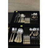 TWO CASES OF SILVER PLATE GILT CUTLERY SETS