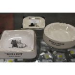 THREE VINTAGE BLACK AND WHITE WHISKY COLLECTABLE ASHTRAYS
