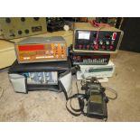 A SELECTION OF ELECTRONIC TESTING EQUIPMENT TO INCLUDE A 1502 OSCILLOSCOPE, FREQUENCY COUNTERS,