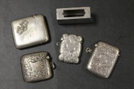 FIVE ANTIQUE HALLMARKED SILVER VESTA CASES