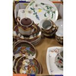 A TRAY OF ASSORTED CERAMICS TO INCLUDE ORIENTAL STYLE EXAMPLES