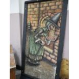 A VERY LARGE WOODED FRAMED NOVELTY PICTURE OF A BECKONING WITCH MADE FROM CIGARETTE FILTERS APPROX