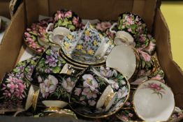 A TRAY OF ASSORTED ROYAL ALBERT PROVINCIAL FLOWERS TEA CUPS, SAUCERS, SIDE PLATES ETC