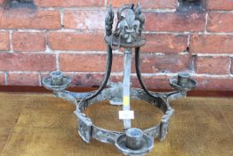 AN UNUSUAL MEDIEVAL STYLE THREE BRANCH LIGHT FITTING