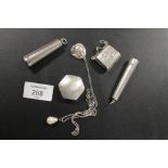 TWO SILVER CHEROOT HOLDER, TOGETHER WITH TWO SILVER BOXES NECKLACE ETC