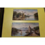 TWO LATE 19TH / EARLY 20TH CENTURY OILS ON CARD OF CONTINENTAL LANDSCAPES