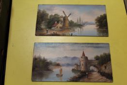 TWO LATE 19TH / EARLY 20TH CENTURY OILS ON CARD OF CONTINENTAL LANDSCAPES
