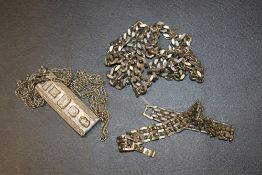 A HALLMARKED INGOT ON CHAIN TOGETHER WITH OTHER CHAINS