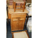 A MODERN KITCHEN TROLLEY AND TWO STOOLS (3)