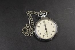 A MENS VINTAGE POCKET WATCH AND ALBERT CHAIN
