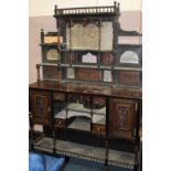 AN EDWARDIAN PARLOUR CABINET WITH MIRROR OVERMANTLE - A/F