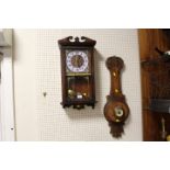 MODERN 20 DAY WALL CLOCK TOGETHER WITH AN OAK MOUNTED BAROMETER (2)