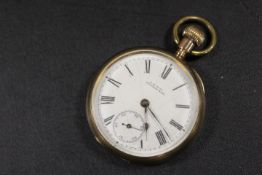 AN ANTIQUE MENS ROLLED GOLD POCKET WATCH BY WALTHAM