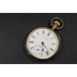 AN ANTIQUE MENS ROLLED GOLD POCKET WATCH BY WALTHAM