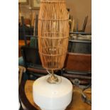 A LARGE RETRO TABLE LAMP WICKER SHADE H-88 CM