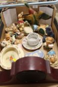 A TRAY OF SUNDRIES TO INCLUDE A PENDELFIN RABBIT FIGURES ETC