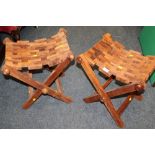 TWO UNUSUAL FOLDING HARDWOOD STOOLS