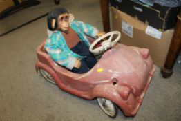 A VINTAGE TOY MONKEY IN A CAR