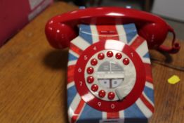A UNION JACK PUSH BUTTON TELEPHONE WITH CONNECTOR FOR THE CURRENT / MODERN NETWORK (IN WORKING ORDER