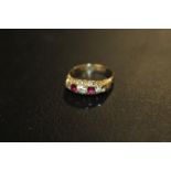 ANTIQUE 18CT GOLD RING SET WITH RUBYS AND OLD CUT DIAMONDS HALLMARKED BIRMINGHAM 1894 SIZE M