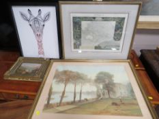 A SELECTION OF PICTURES AND PRINTS TO INCLUDE GILT GLAZED AND FRAMED COLOUR OCEANIAN (4)