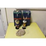 TWO BOXED LOONY TUNES ACME SPORTS BOBBING HEAD FIGURES TOGETHER WITH A MERRYTHOUGHT MOUSE