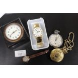 A HALLMARKED 9 CARAT GOLD CASED WRIST WATCH A/F TOGETHER WITH A PHILIPS MERCIER WRIST WATCH, DESK